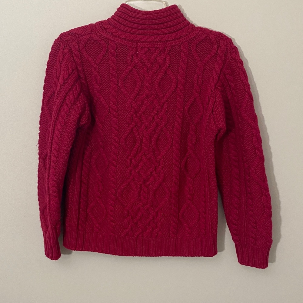 Women's 100% Merino Wool Pink Aran Cable Knit Sweater - Picture 2 of 6
